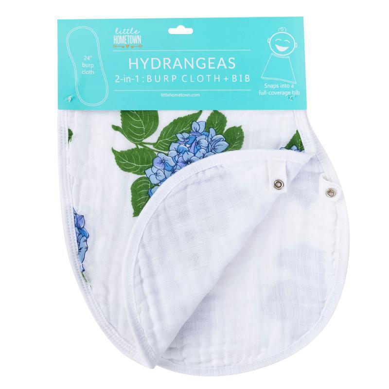 Gift Set: Hydrangeas Baby Muslin Swaddle Blanket and Burp Cloth/Bib Combo from Little Hometown