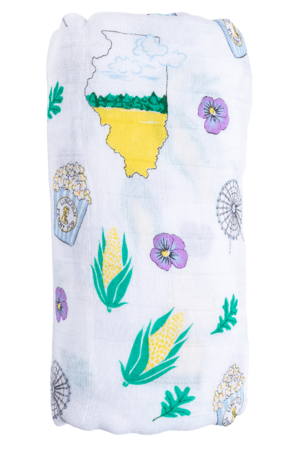 Gift Set: illinois Baby Muslin Swaddle Blanket and Burp Cloth/Bib Combo from Little Hometown