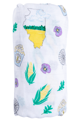 Gift Set: illinois Baby Muslin Swaddle Blanket and Burp Cloth/Bib Combo from Little Hometown