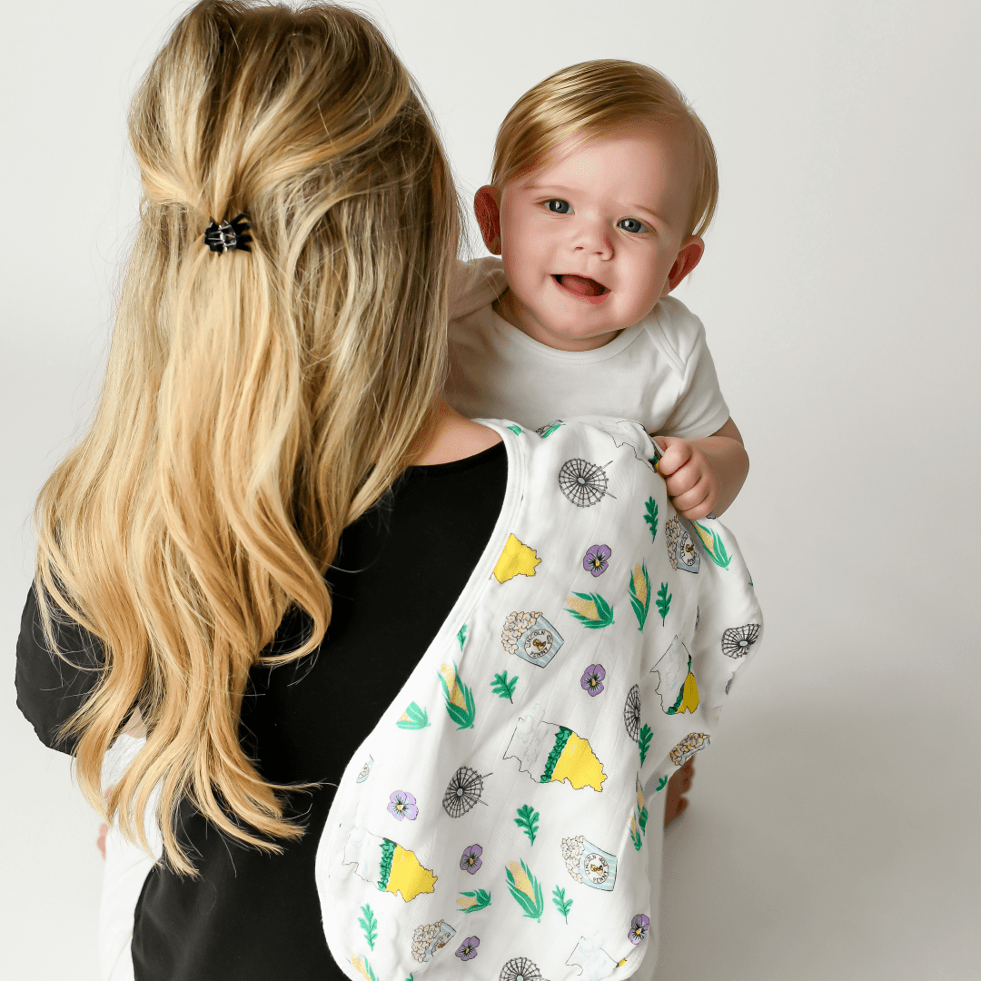 Gift Set: illinois Baby Muslin Swaddle Blanket and Burp Cloth/Bib Combo from Little Hometown