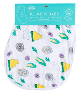 Gift Set: illinois Baby Muslin Swaddle Blanket and Burp Cloth/Bib Combo from Little Hometown