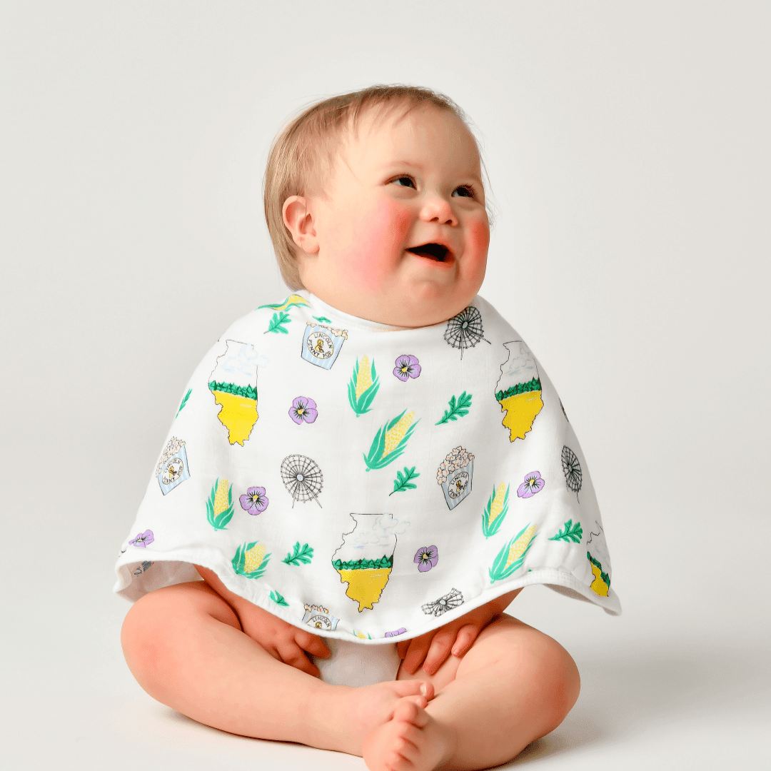 Gift Set: illinois Baby Muslin Swaddle Blanket and Burp Cloth/Bib Combo from Little Hometown