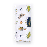 Gift Set: Indiana Baby Muslin Swaddle Blanket and Burp Cloth/Bib Combo from Little Hometown