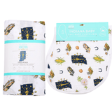 Gift Set: Indiana Baby Muslin Swaddle Blanket and Burp Cloth/Bib Combo from Little Hometown