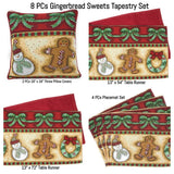 DaDa Bedding Set of 8 Pieces Gingerbread Sweets Holiday Table Tapestry - 4 Placemats, 2 Table Runners, 2 Throw Pillow Covers (12917) from DaDalogy Bedding Collection
