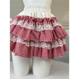 Gingham Layered Lolita Skirt – Lace Trim High Waist Kawaii from Kawaii Stop