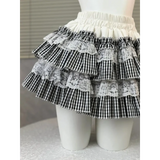 Gingham Layered Lolita Skirt – Lace Trim High Waist Kawaii from Kawaii Stop