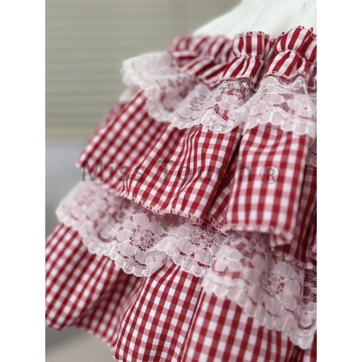Gingham Layered Lolita Skirt – Lace Trim High Waist Kawaii from Kawaii Stop