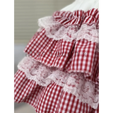 Gingham Layered Lolita Skirt – Lace Trim High Waist Kawaii from Kawaii Stop