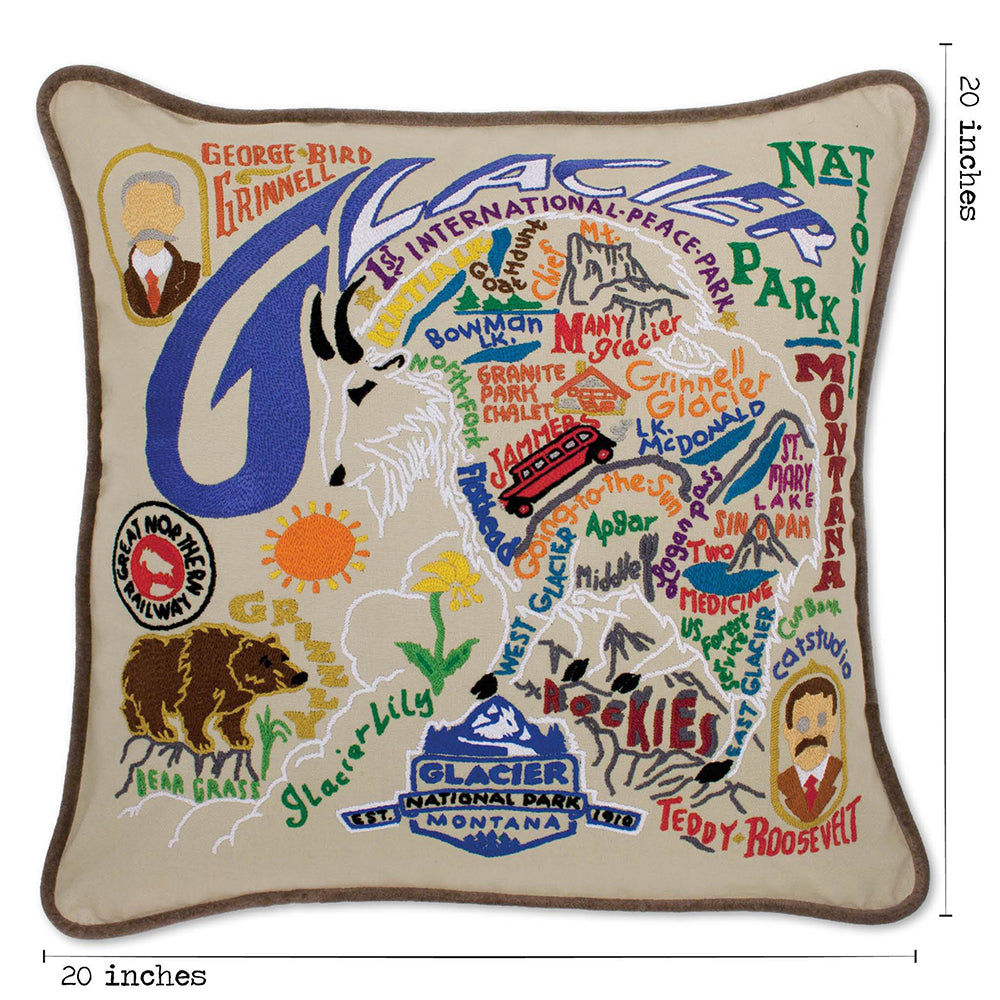 Glacier Park Hand-Embroidered Pillow from Quirks!