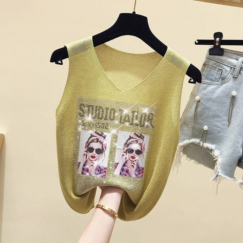 Glitter Print Tank Top From Kawaii Stop