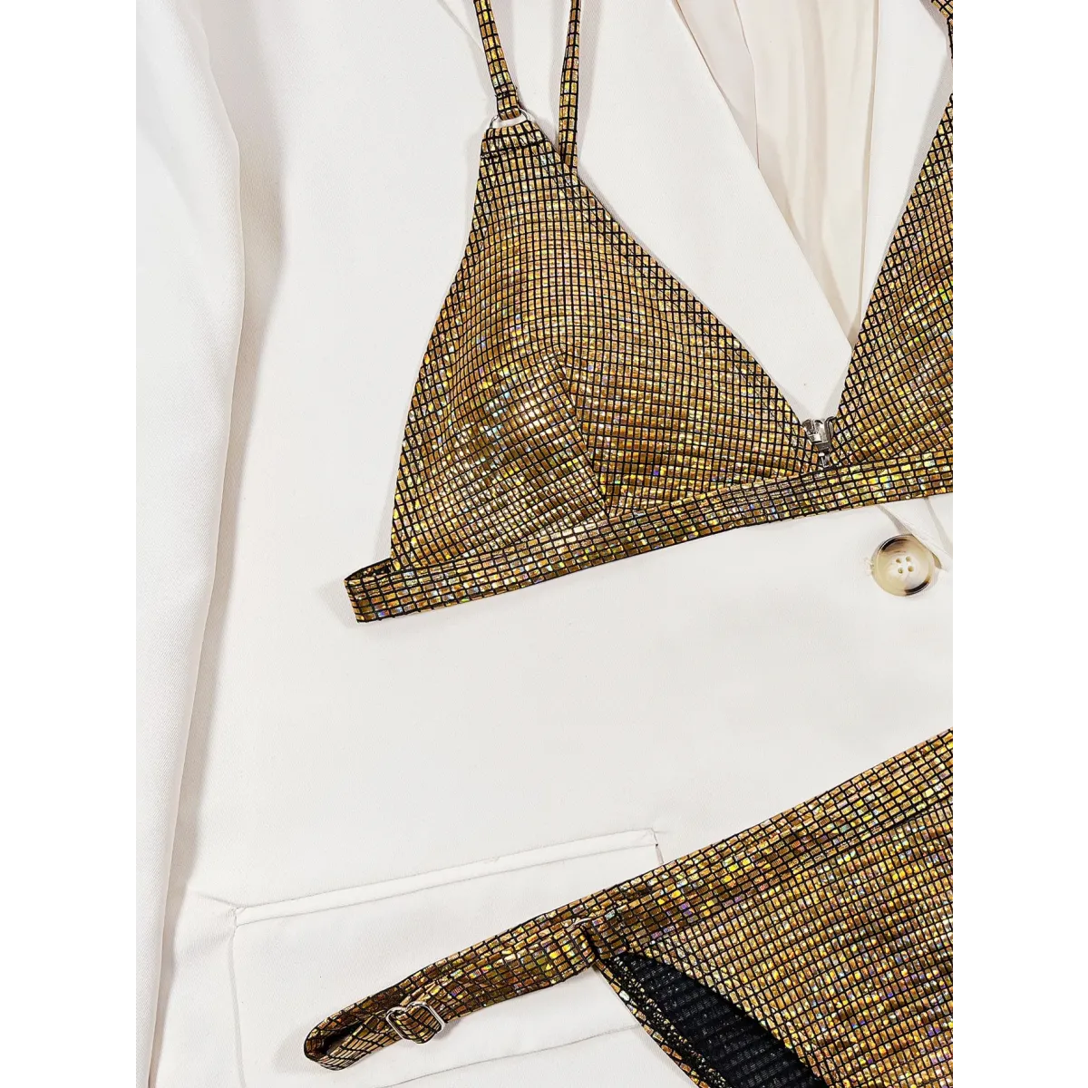 Glitter Sequin Bikini Set – Metal Ring Thong Swimwear from Kawaii Stop