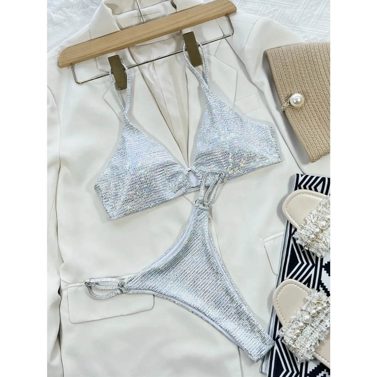 Glitter Sequin Bikini Set – Ring Detail Thong Swimwear from Kawaii Stop