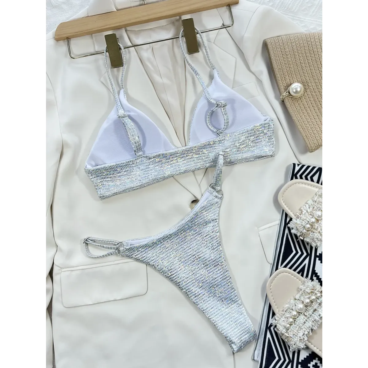 Glitter Sequin Bikini Set – Ring Detail Thong Swimwear from Kawaii Stop