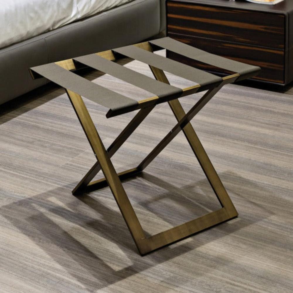 Arapaho-Foldable Metal Luggage Rack with Genuie Leather from VITAHOME DESIGN LLC