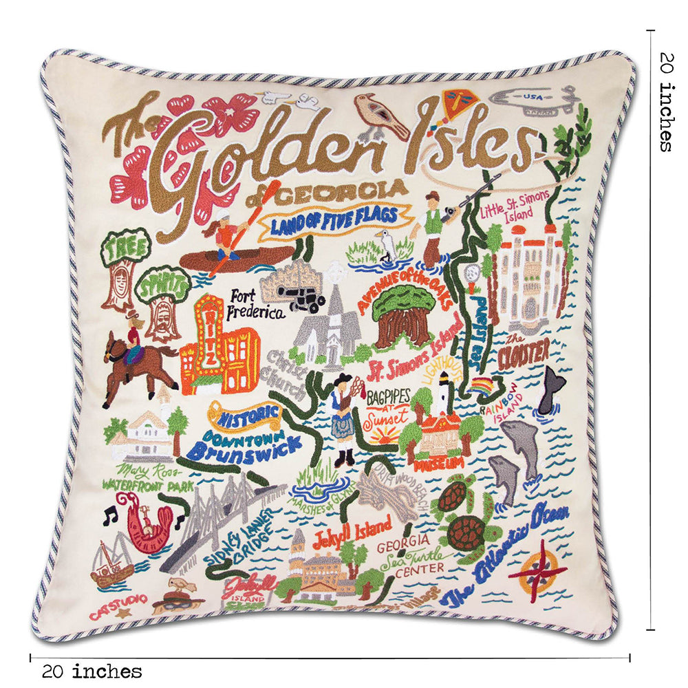 Golden Isles Hand-Embroidered Pillow from Quirks!