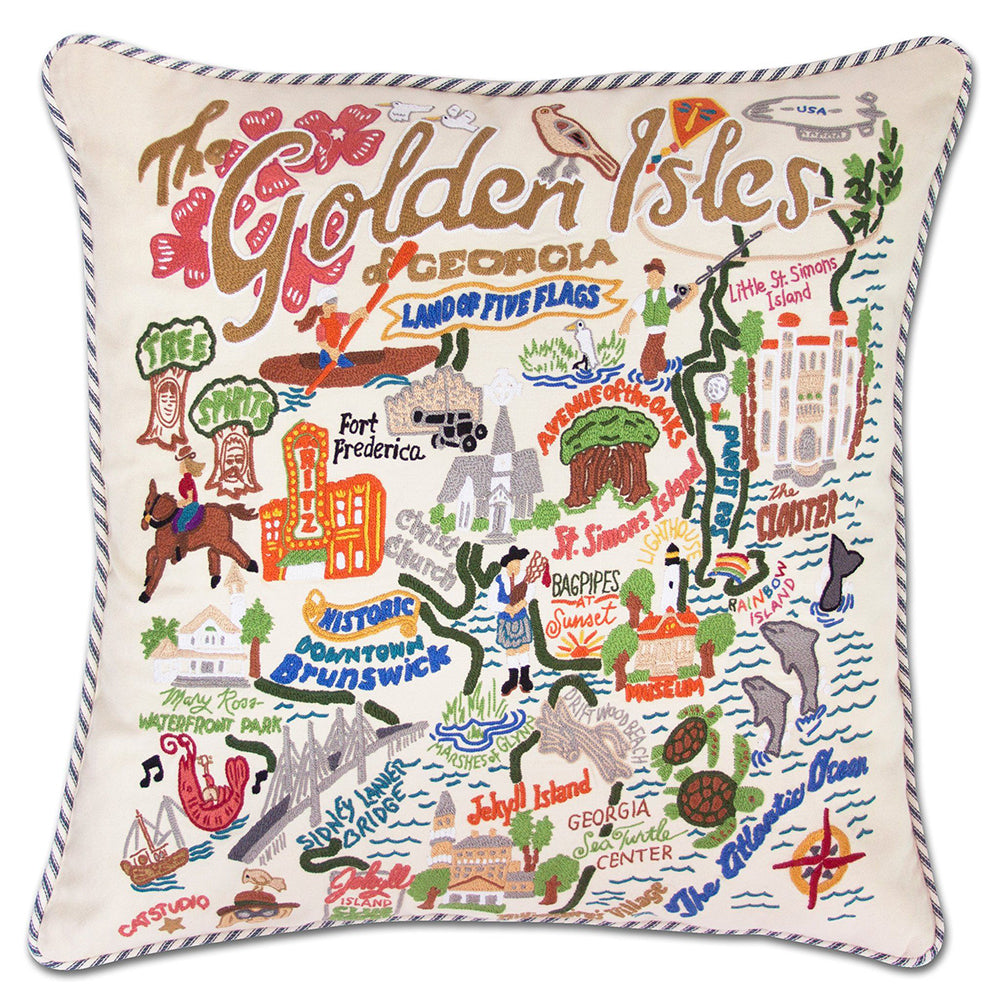 Golden Isles Hand-Embroidered Pillow from Quirks!