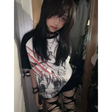 Black & White Gothic Anime T-Shirt – Harajuku Y2K Graphic Top From Kawaii Stop