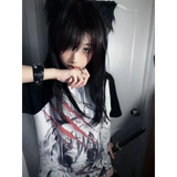 Black & White Gothic Anime T-Shirt – Harajuku Y2K Graphic Top From Kawaii Stop