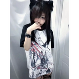 Black & White Gothic Anime T-Shirt – Harajuku Y2K Graphic Top From Kawaii Stop