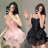 Lace One Piece Swimsuit – Gothic Corset Mini Dress Style Strap from Kawaii Stop