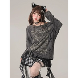 Off-Shoulder Gothic Grunge Tee – Harajuku Dark Aesthetic Top From Kawaii Stop