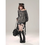 Off-Shoulder Gothic Grunge Tee – Harajuku Dark Aesthetic Top From Kawaii Stop