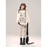Off-Shoulder Gothic Grunge Tee – Harajuku Dark Aesthetic Top From Kawaii Stop