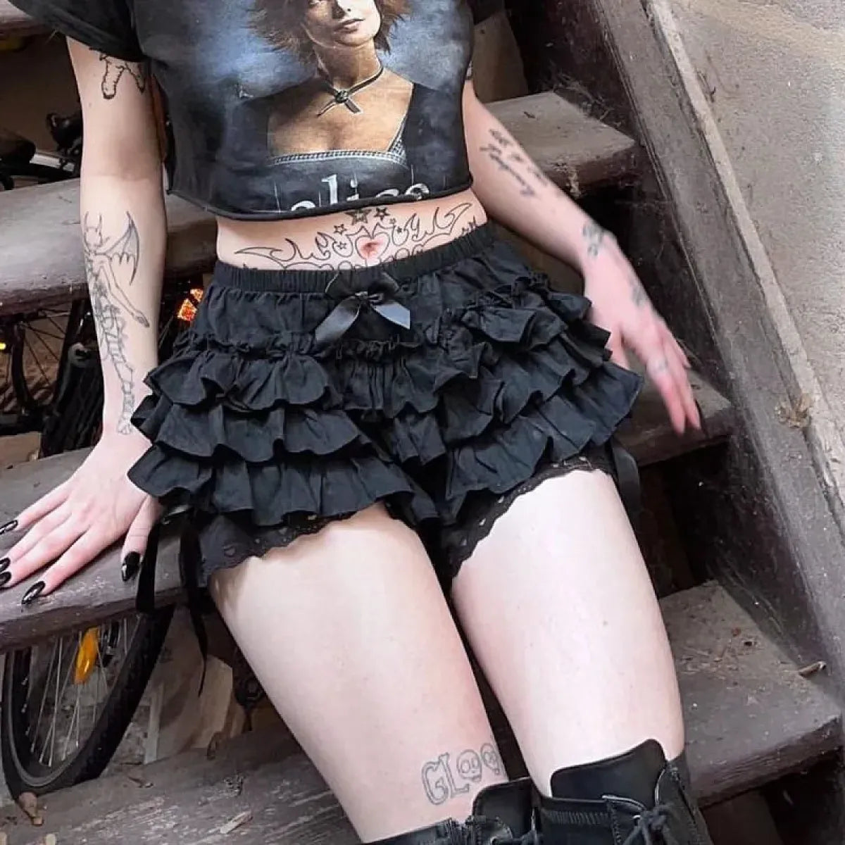 Gothic Lace Shorts - Sweet Bow Ruffle  Strap from Kawaii Stop