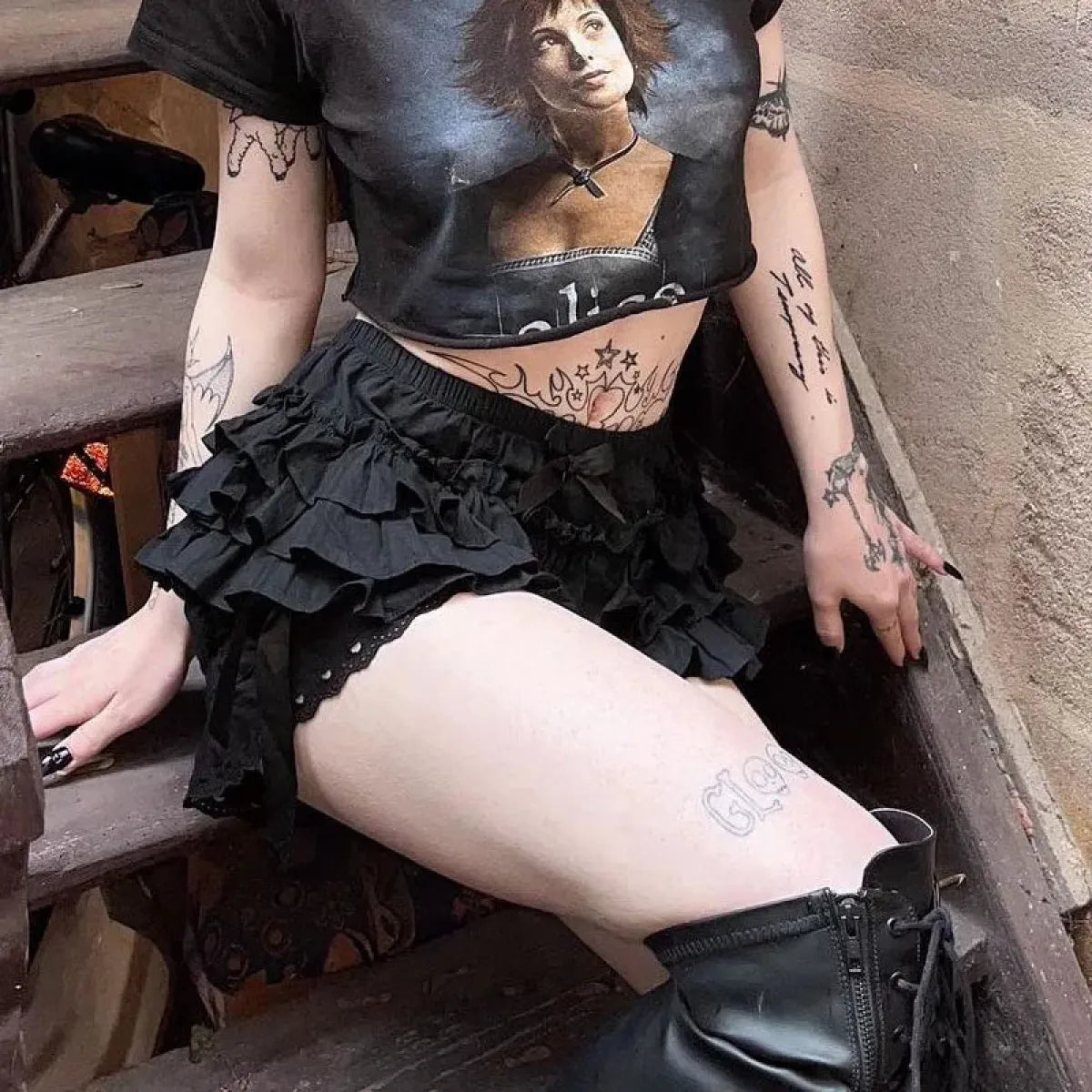 Gothic Lace Shorts - Sweet Bow Ruffle  Strap from Kawaii Stop