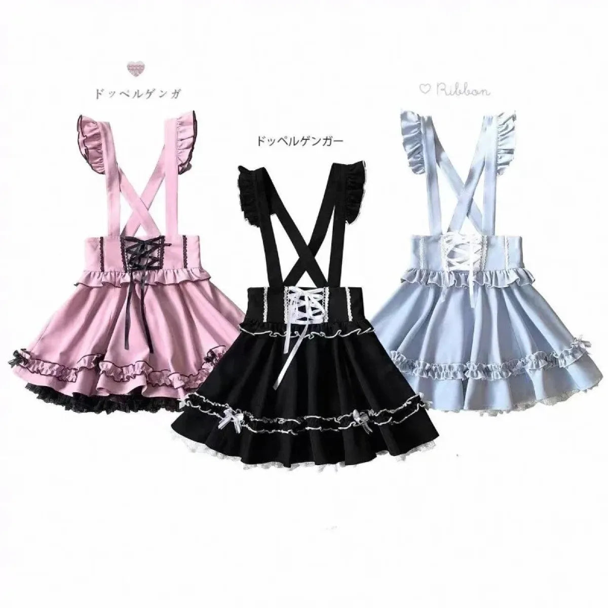Gothic Lolita Suspender Skirt – Ruffle Lace Bow Mini Skirt from Kawaii Stop
