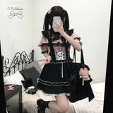 Gothic Lolita Suspender Skirt – Ruffle Lace Bow Mini Skirt from Kawaii Stop
