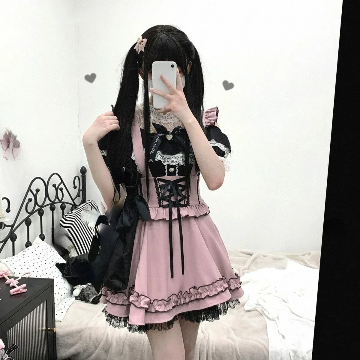 Gothic Lolita Suspender Skirt – Ruffle Lace Bow Mini Skirt from Kawaii Stop