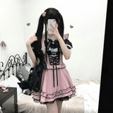 Gothic Lolita Suspender Skirt – Ruffle Lace Bow Mini Skirt from Kawaii Stop