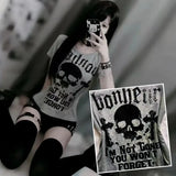 Gothic Punk Skull Print Tee – Y2K Vintage Slim Fit Top From Kawaii Stop