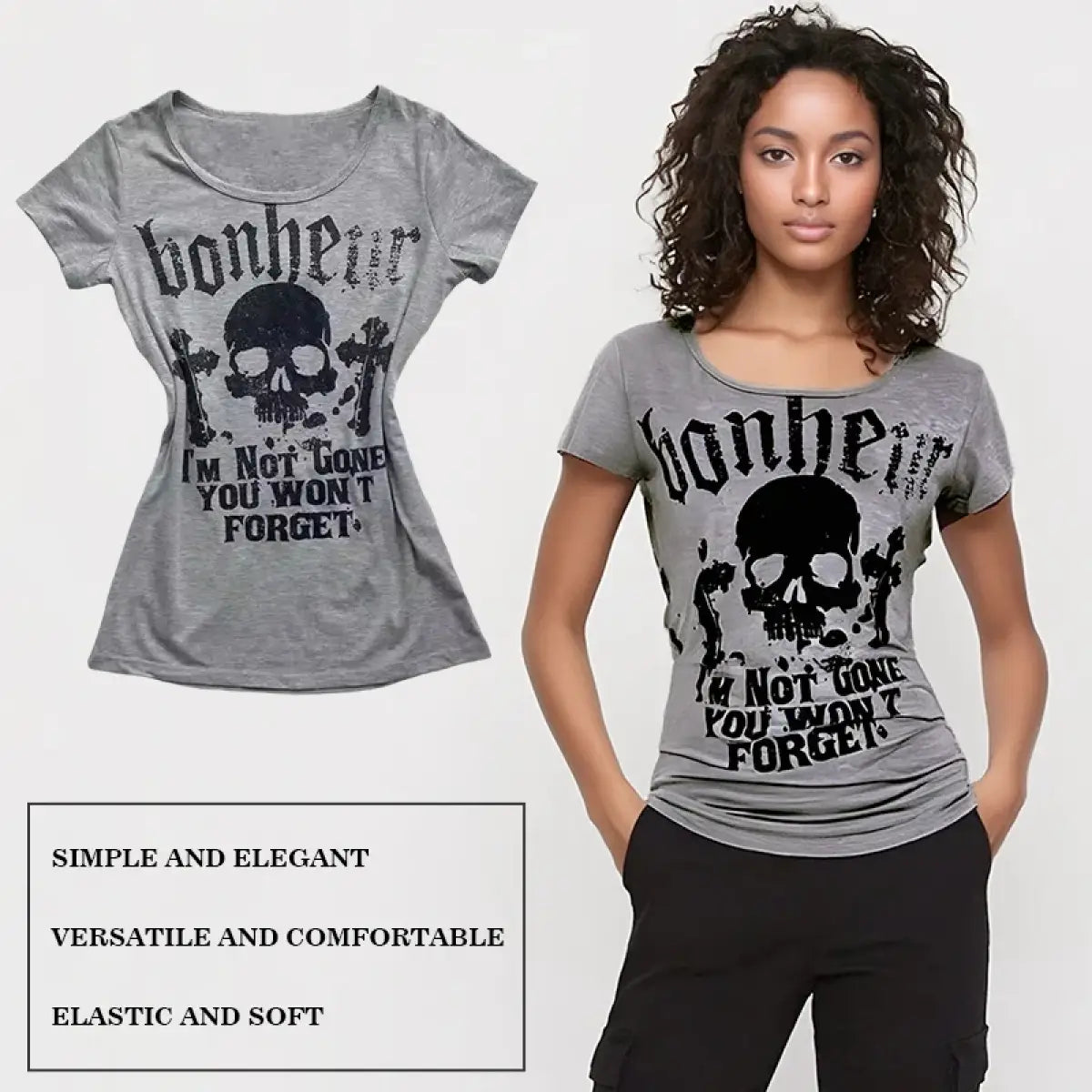 Gothic Punk Skull Print Tee – Y2K Vintage Slim Fit Top From Kawaii Stop