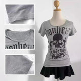 Gothic Punk Skull Print Tee – Y2K Vintage Slim Fit Top From Kawaii Stop