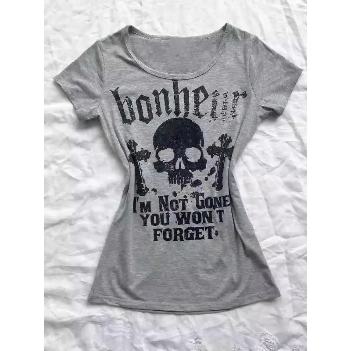 Gothic Punk Skull Print Tee – Y2K Vintage Slim Fit Top From Kawaii Stop