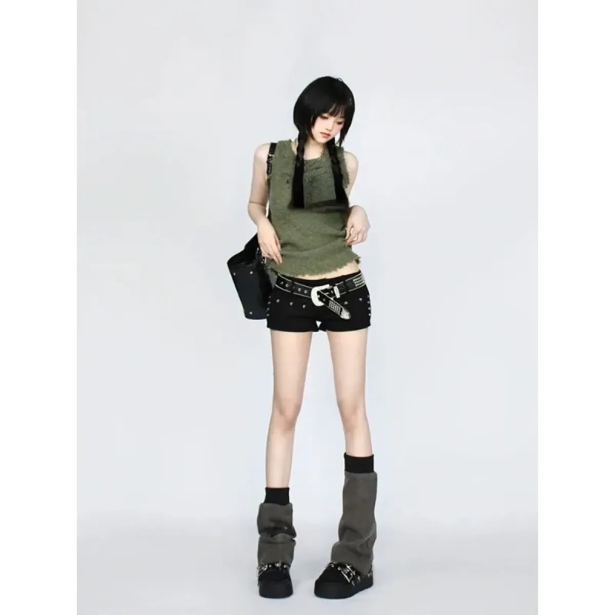 Gothic Y2K Denim Shorts – High Waist Harajuku Emo Style Strap from Kawaii Stop
