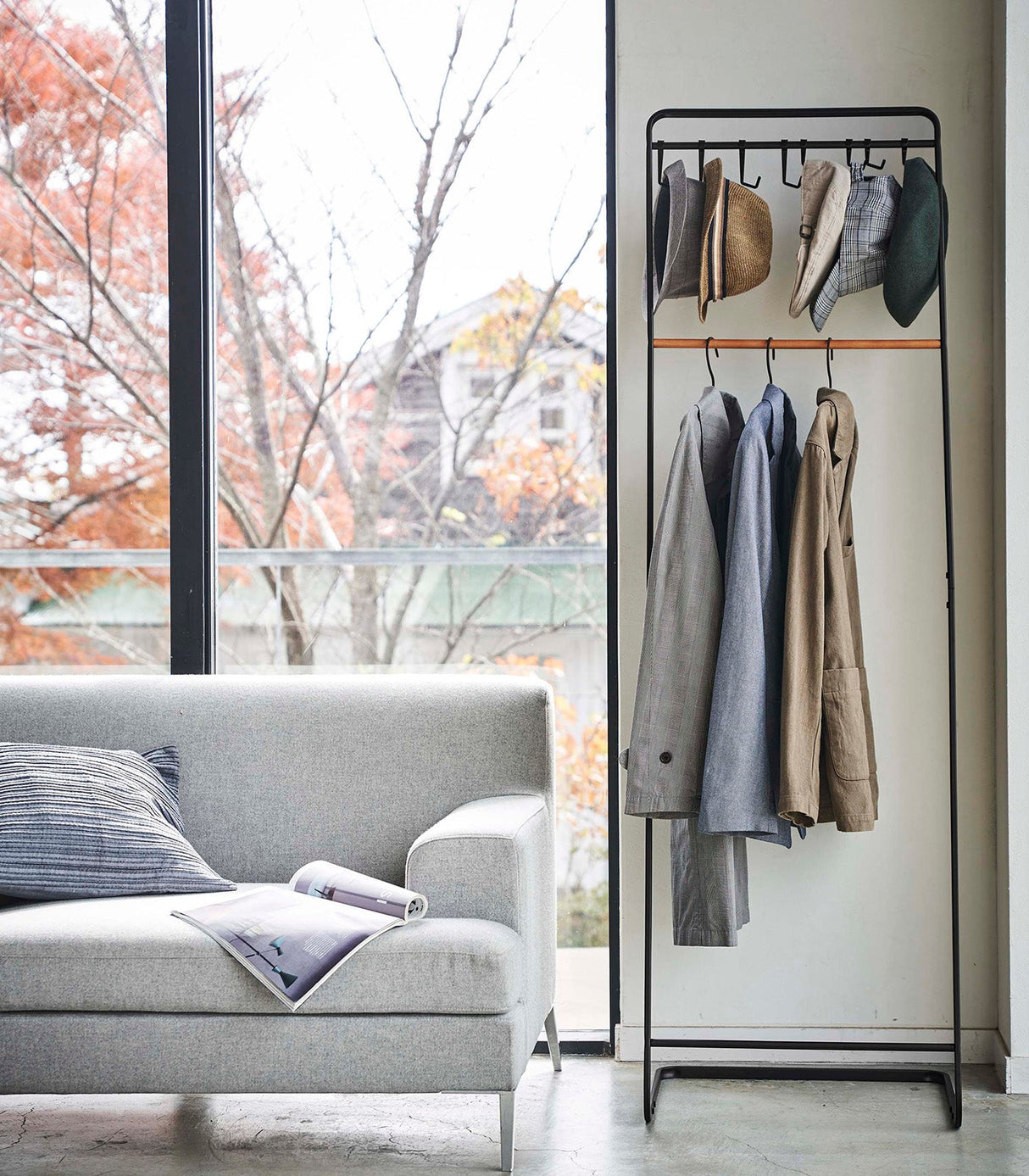 Coat Rack with Hat Storage (66" H)  - Steel + Wood from Yamazaki Home