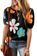 Black Floral Short Sleeve Top from MsDressly