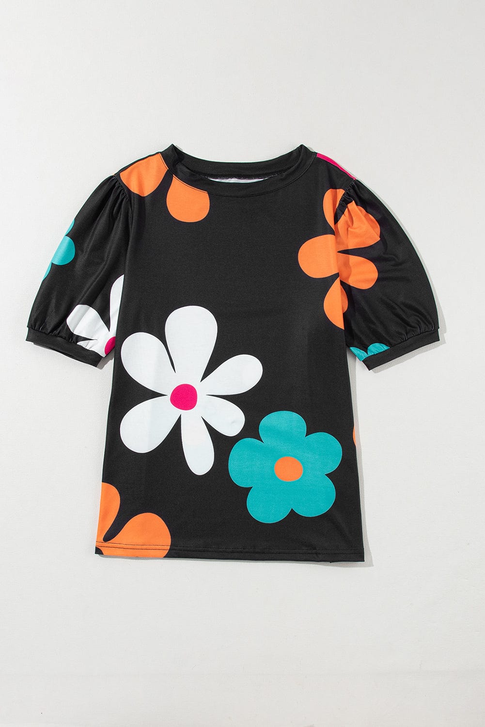Black Floral Short Sleeve Top from MsDressly