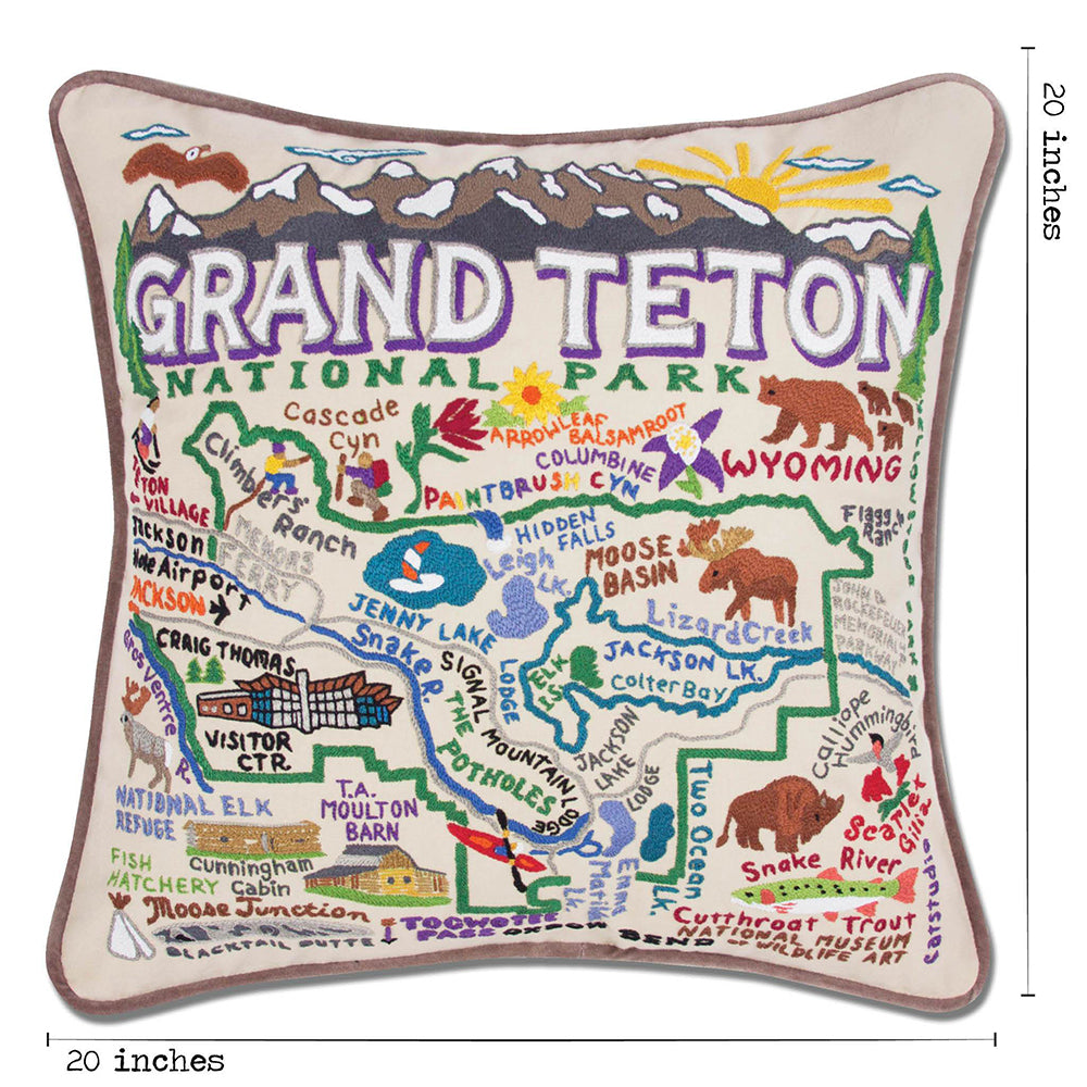 Grand Teton Hand-Embroidered Pillow from Quirks!