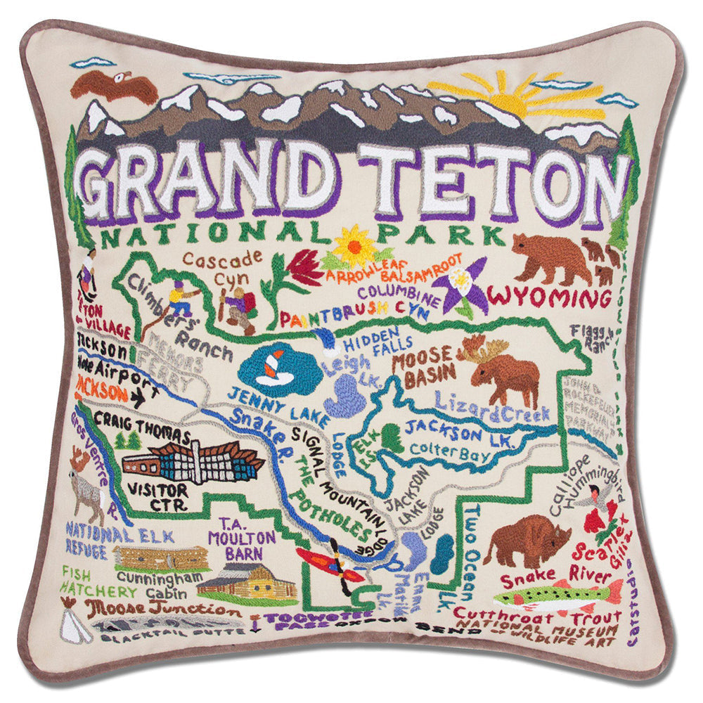 Grand Teton Hand-Embroidered Pillow from Quirks!