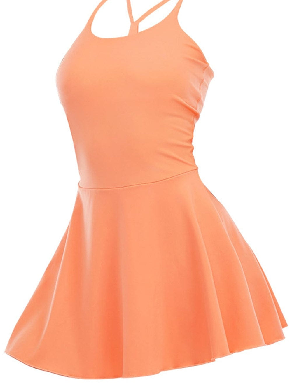 Active Grapefruit Orange U-Neck Dress with Spaghetti Straps & Pocket from MsDressly