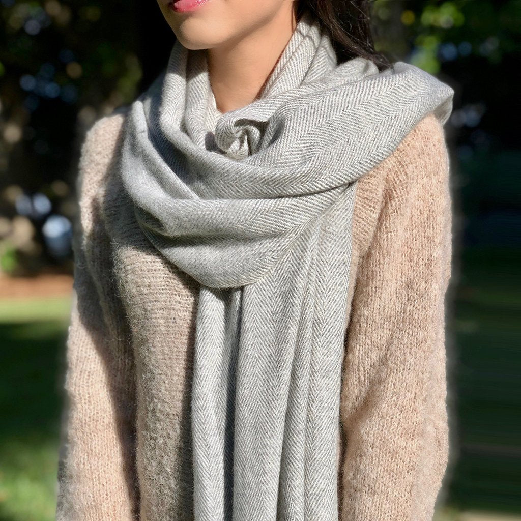 Gray Herringbone Cashmere Scarf from SLATE + SALT