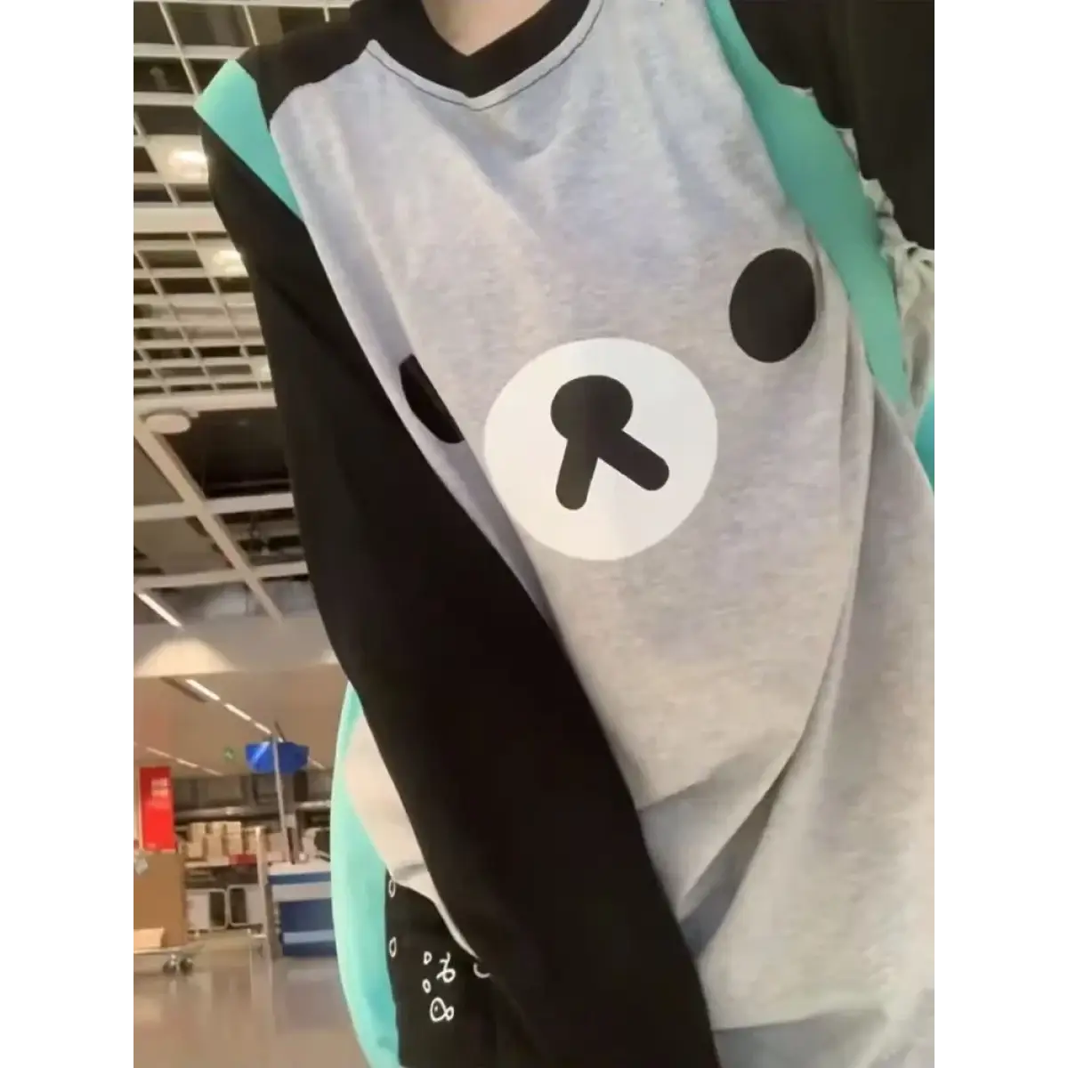 Gray Kawaii Bear Oversized T-Shirt – Harajuku Long Sleeve Top Y2K Style From Kawaii Stop