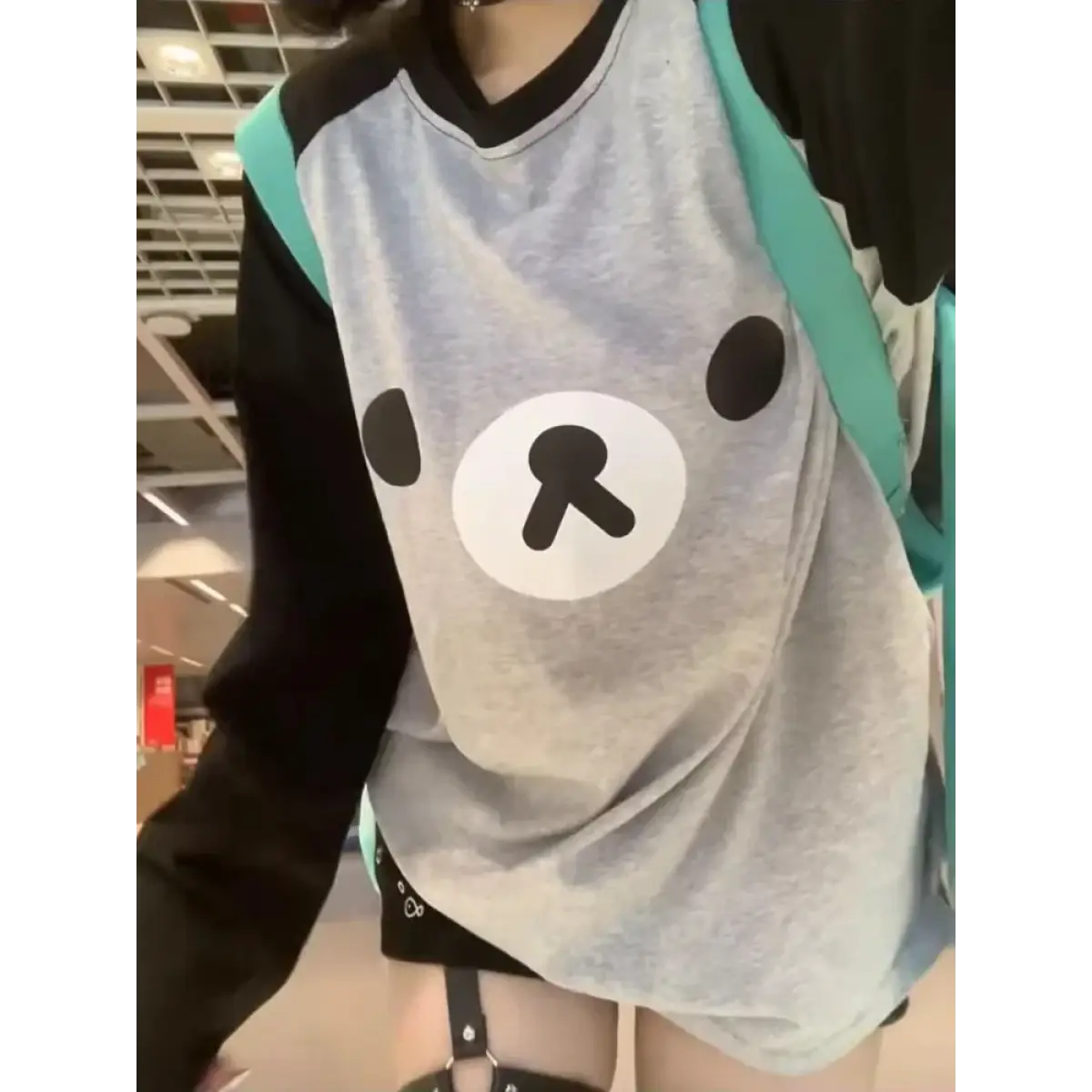 Gray Kawaii Bear Oversized T-Shirt – Harajuku Long Sleeve Top Y2K Style From Kawaii Stop
