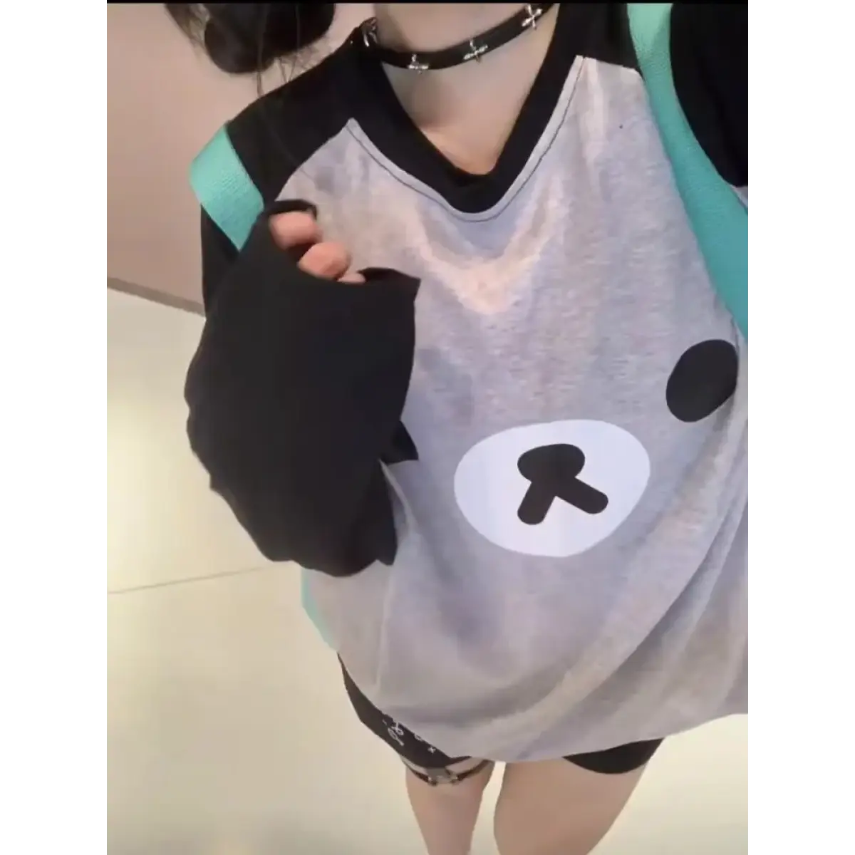 Gray Kawaii Bear Oversized T-Shirt – Harajuku Long Sleeve Top Y2K Style From Kawaii Stop