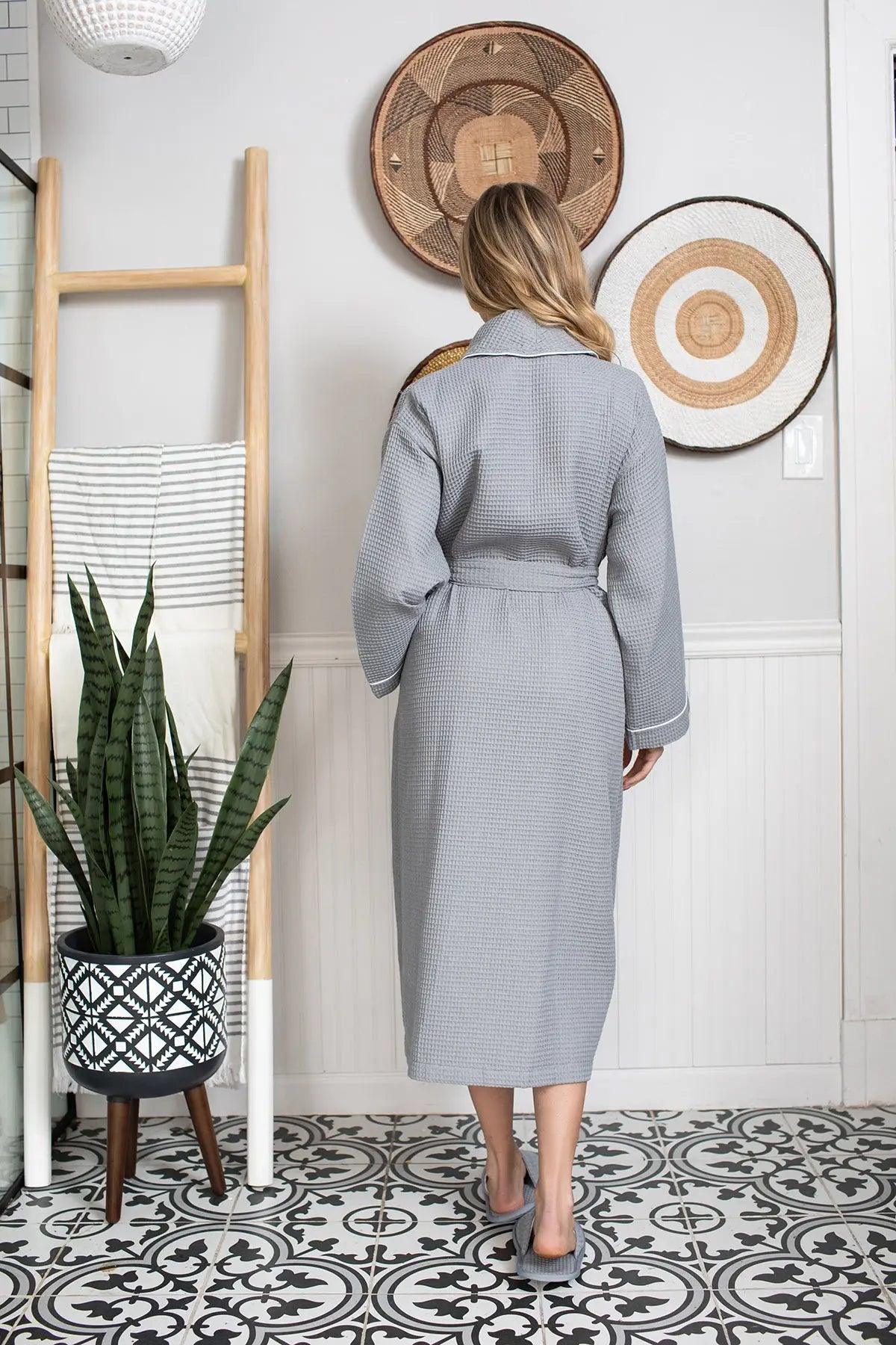 Piped Waffle Bathrobe for Women From Lotus Linen